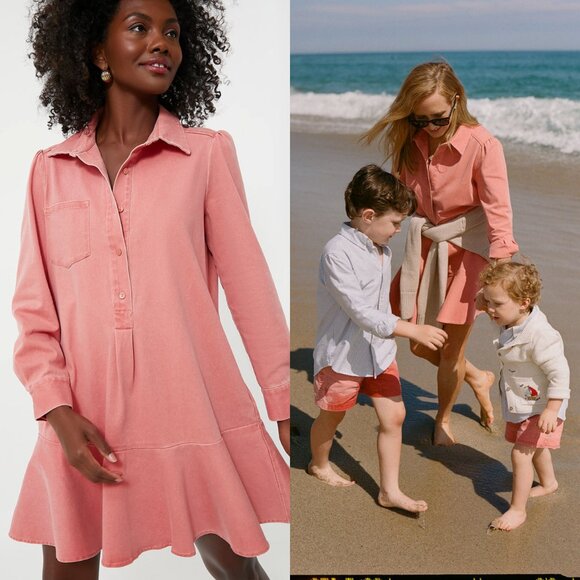 Tuckernuck NEW Nantucket Red Stretch Twill Callahan Classic Shirt Dress Size XL - Picture 1 of 12